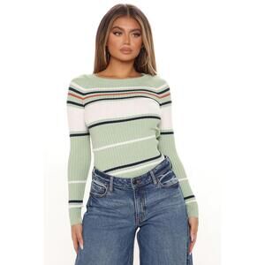 Stripes For Days Sweater - Sage/combo